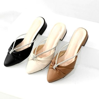 Amore 08  - Sepatu sandal wanita mules heels 3 cm tali permata premium