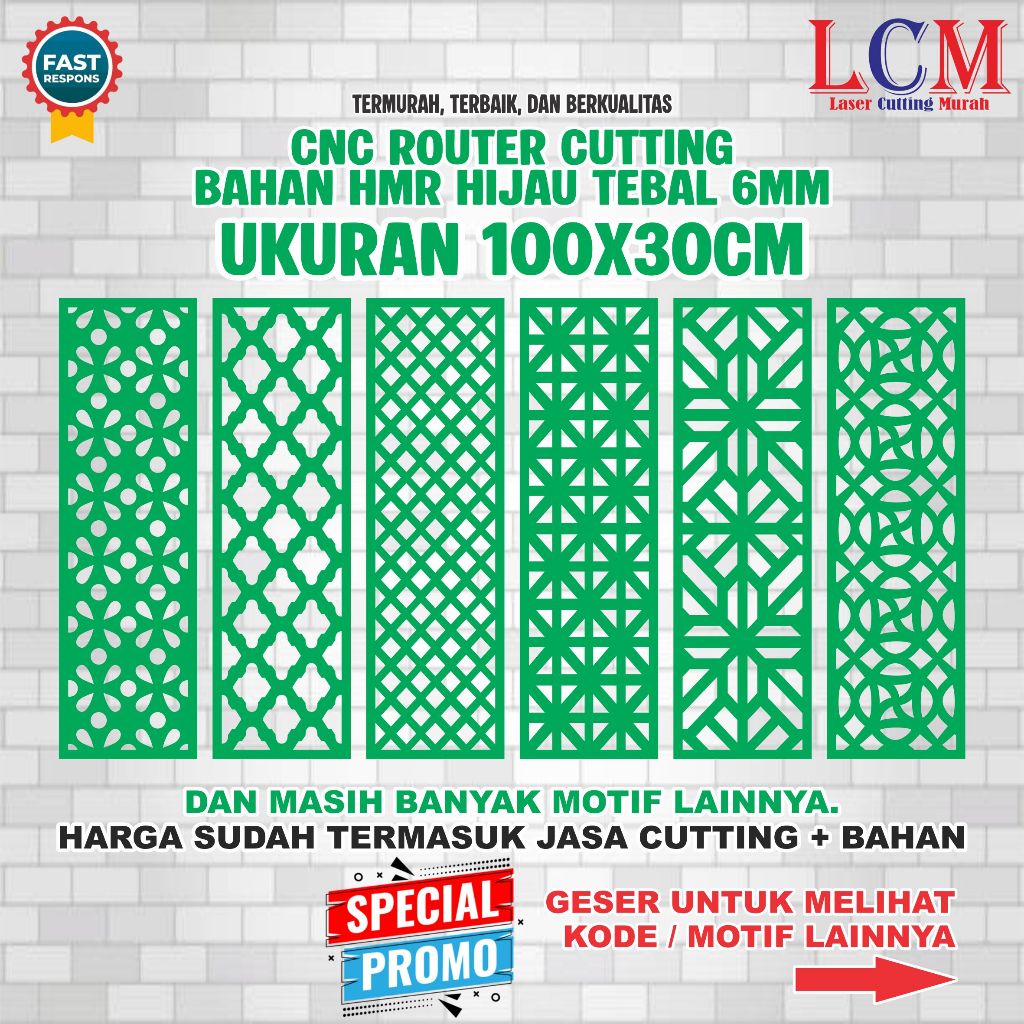 HIJAU ตัด HMR สีเขียว ขนาด 100x30CM ความหนา 6MM | เลเซอร์ตัดหัตถกรรมเครื่องประดับ