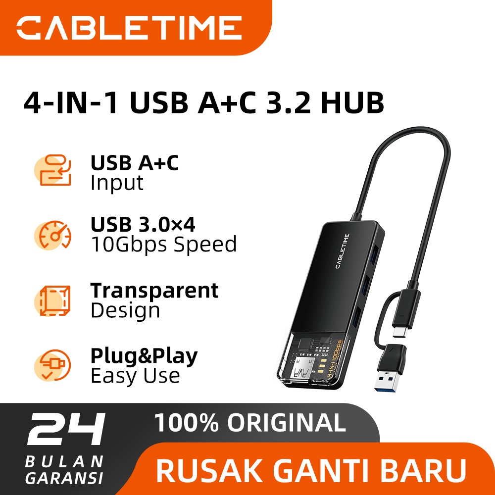 CABLETIME Multiport USB Hub ความเร็วสูงพร้อมพลังงานสําหรับ Windows Mac Linux