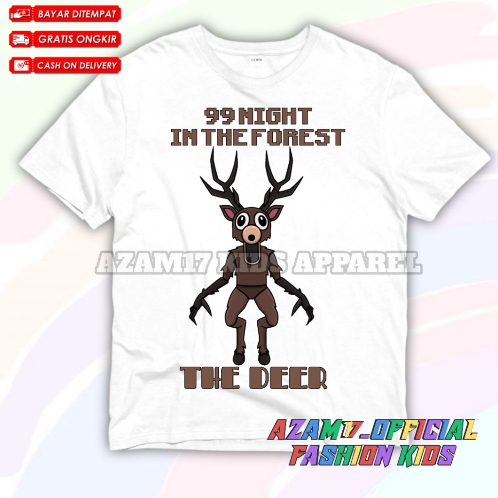 เสื้อยืดเด็ก เสื้อผ้าเด็ก 99 Night In The Forest ตัวละคร The Deer ชื่อฟรี / เสื้อยืดเด็กเกม Roblox 9