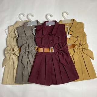 MIDI DRES KOREAN LOOKS ANAK II SAFEA DRESS 2-8 TAHUN BAHAN AMERIKAN DRILL FREE IKAT PINGGANG