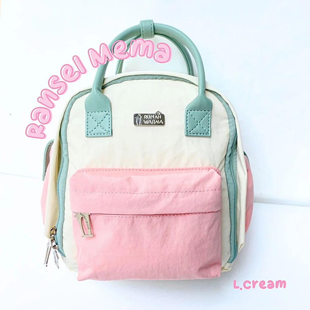2 in 1 Color House Mini Canvas Backpack / Sling Bag Mema L Cream ขนาด 20 x 11 x 25 cm