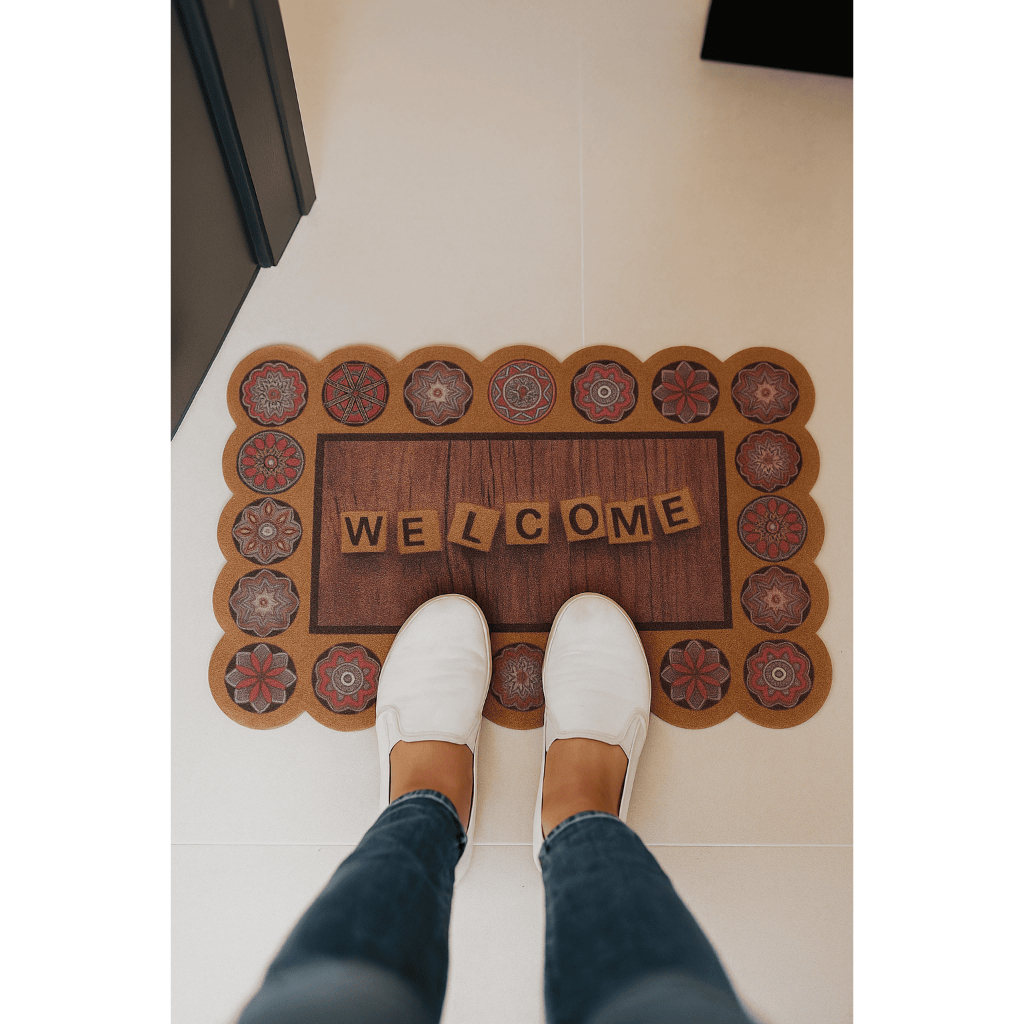 ANTI-SLIP DOORMAT KK 80 – พรมสีน้ําตาลลาย Welcome & Home หนา สวย ทนทาน