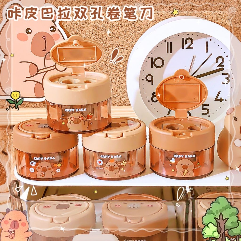 (PF009) กบเหลาดินสอสองรู Capybara | กบเหลาดินสอไม้ 2-ใน-1 / กบเหลาดินสอ / กบเหลาดินสอ 2 หลุม มีเอกลั