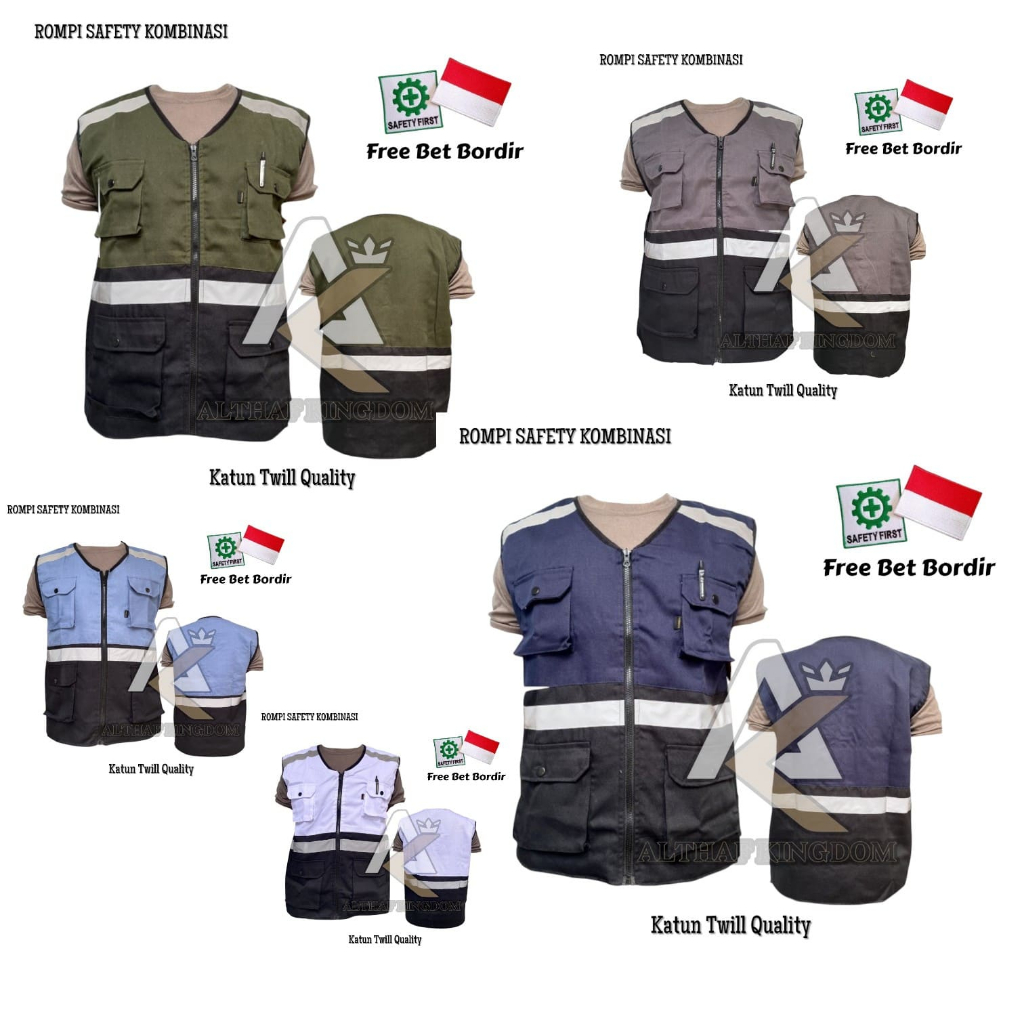 MERAH ALTHAF Safety Combine Vest - K3 Vest - Work Vest เสื้อกั๊กทํางานผสม 2 สี - เสื้อกั๊กสีกรมท่าสี