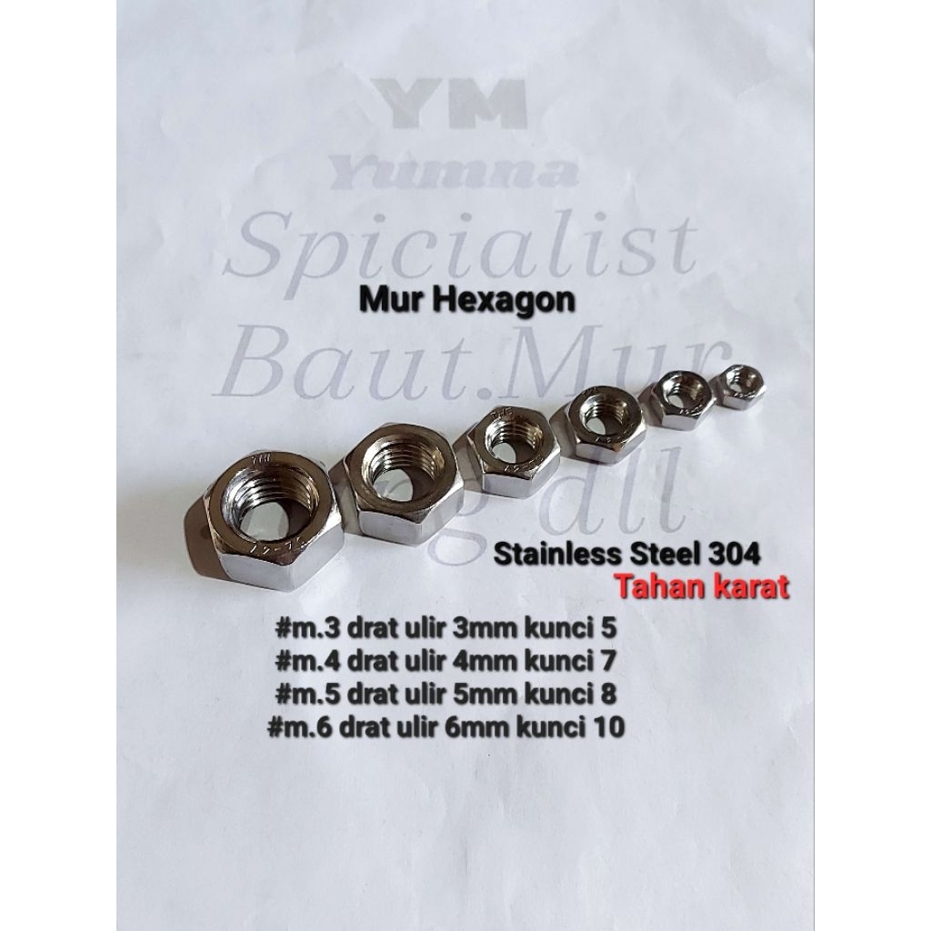 น็อตหกเหลี่ยม/ น็อตสแตนเลส 304 (M.3X0.5 KEY-5)-( M.4X0.7 KEY-7 )-( M.5X0.8 KEY-8)-( M.6X1.0 KEY-10)