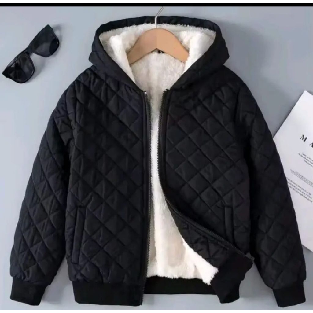 MENS FUR JACKET - FULL HOODY QUILTING BOMBER JACKET - THICK JACKET - แจ็คเก็ตฤดูหนาว