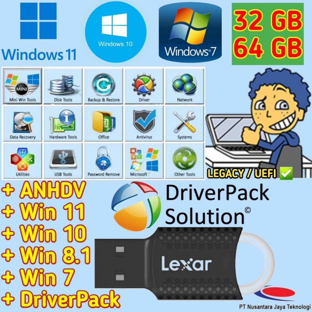 Lexar Original 64GB USB Bootable WinPE แฟลชไดรฟ์สําหรับแล็ปท็อปและบริการคอมพิวเตอร์