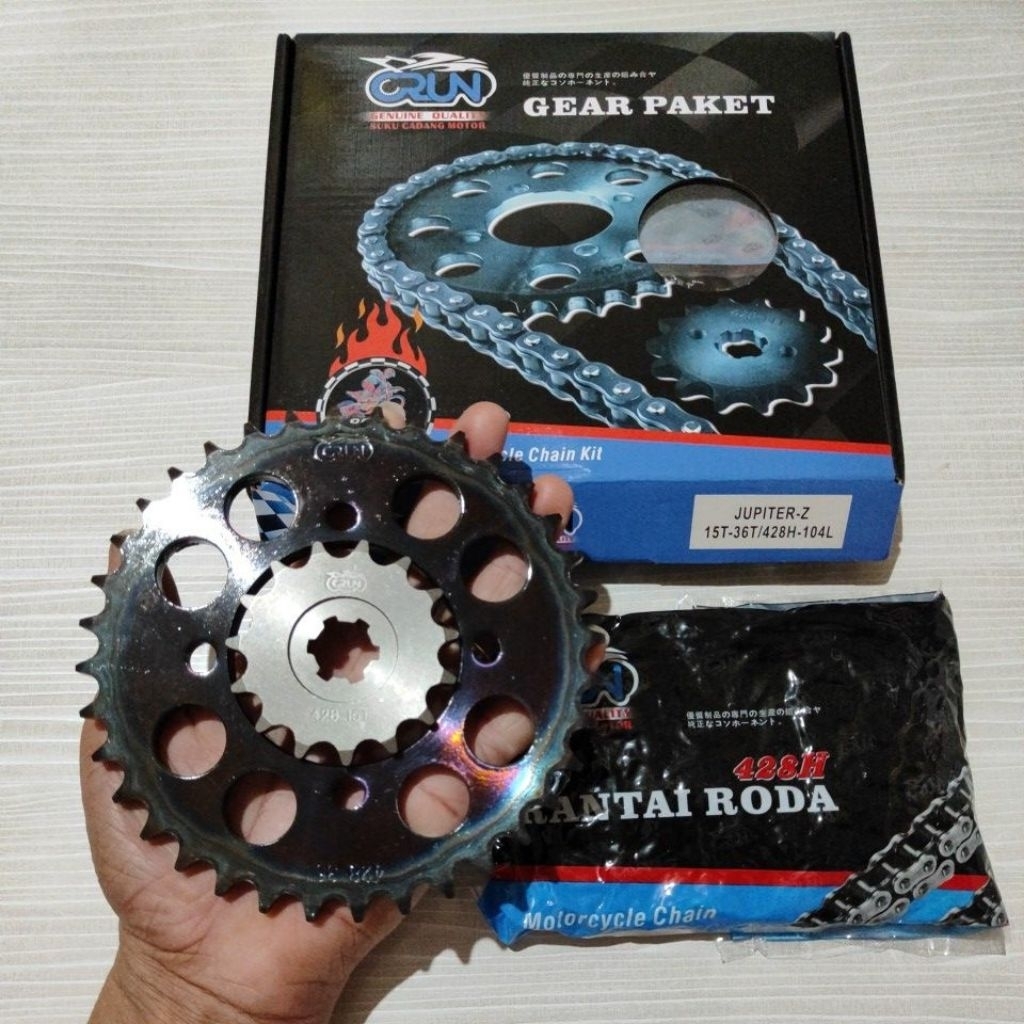 CRUN GEAR RACING PACKAGE JUPITER Z 5TP (15T-36T/428H-104L) /JUPITER Z BURHAN /F1ZR /GIR ชุด + โซ่ล้อ