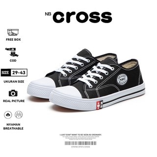 NBCROSS Sepatu Sekolah Bertali  Sepatu Pelajar Hitam Putih  Sepatu Kanvas Ukuran 29-43