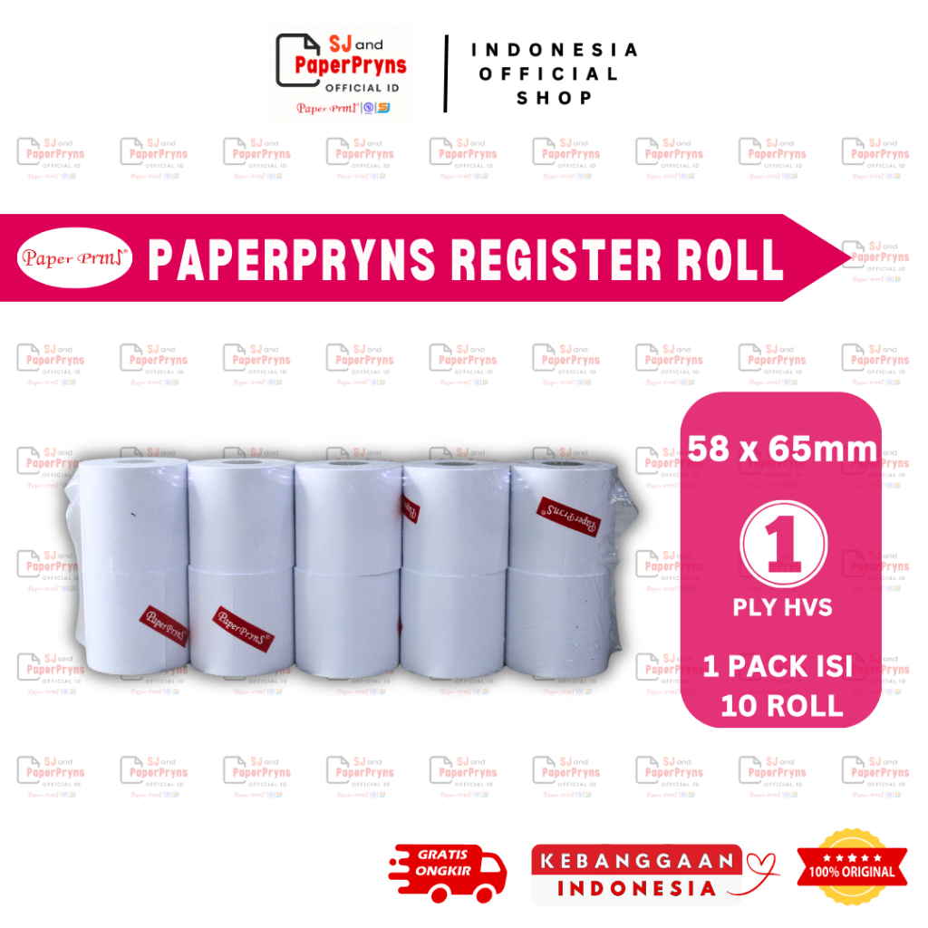 (แพ็ค) กระดาษม้วนกระดาษลงทะเบียน Telstrook 58 x 65mm – 1 PLY HVS