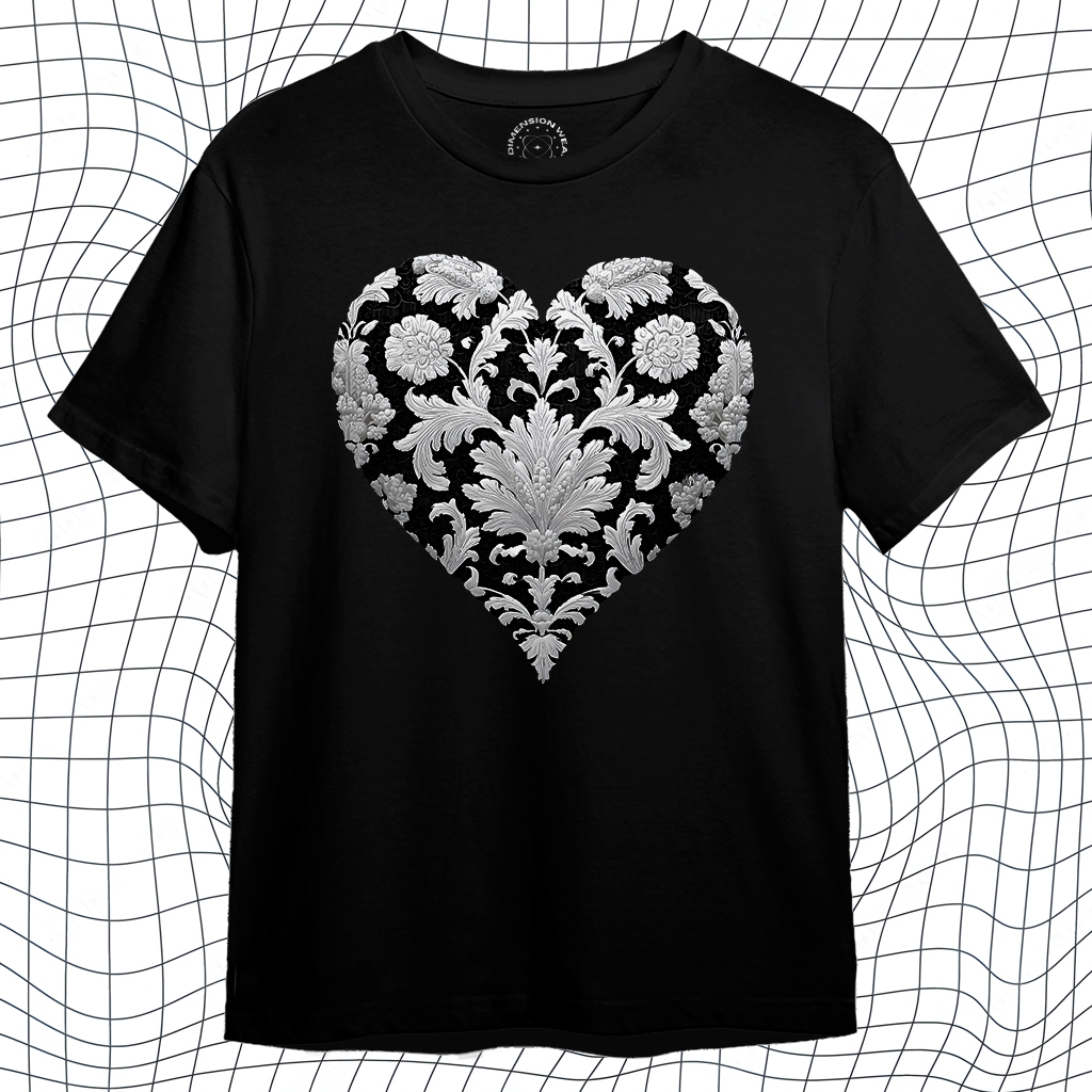 3D DesignWear - เสื้อยืด Distro พรีเมี่ยมดั้งเดิม 3D Baroque Heart Scroll - DM1273