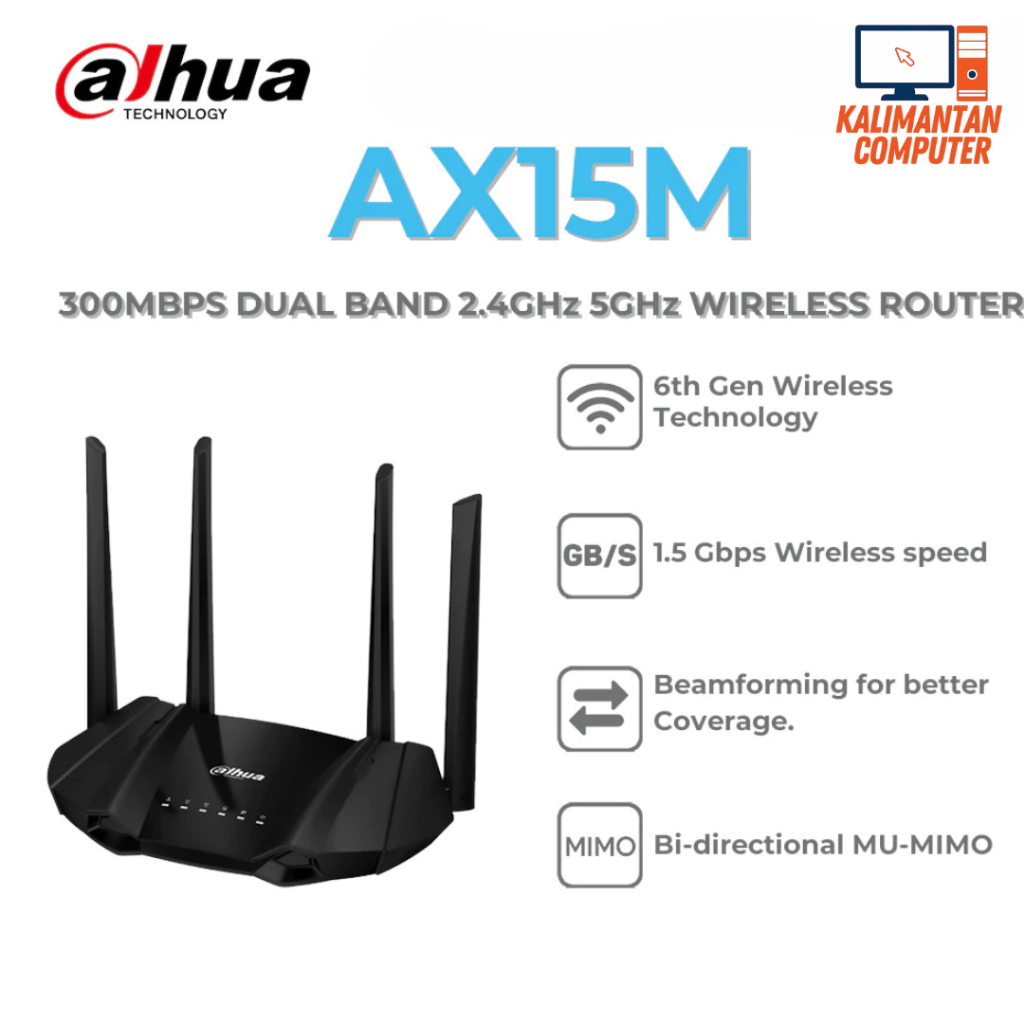 DAHUA WIRELESS ROUTER AX15M 300Mbps 5GHz Beamforming WiFi Router WiFi 6 กลางแจ้ง