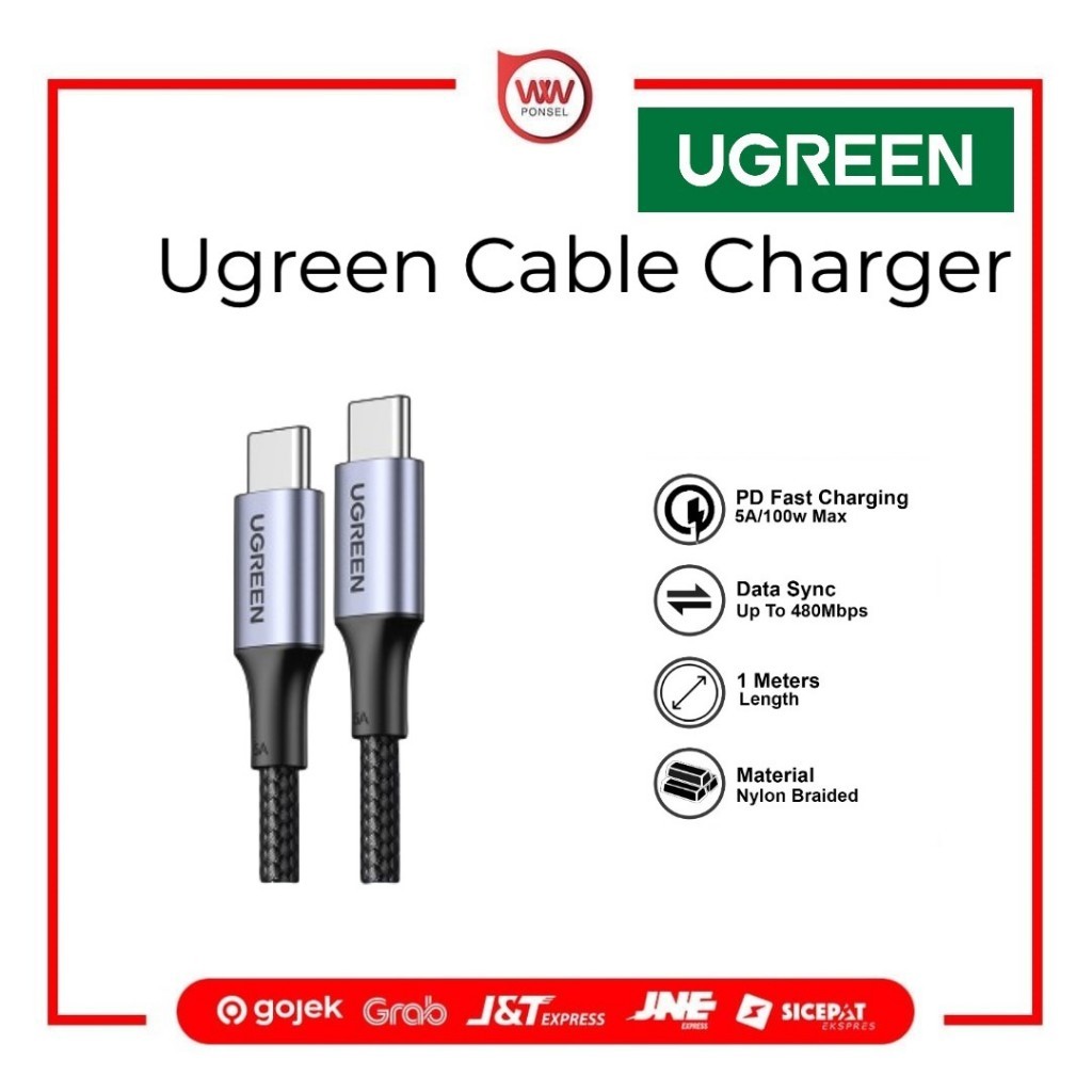 Ugreen 70427 สายชาร์จไนลอน Type C ถึง Type C ชาร์จเร็ว 100W