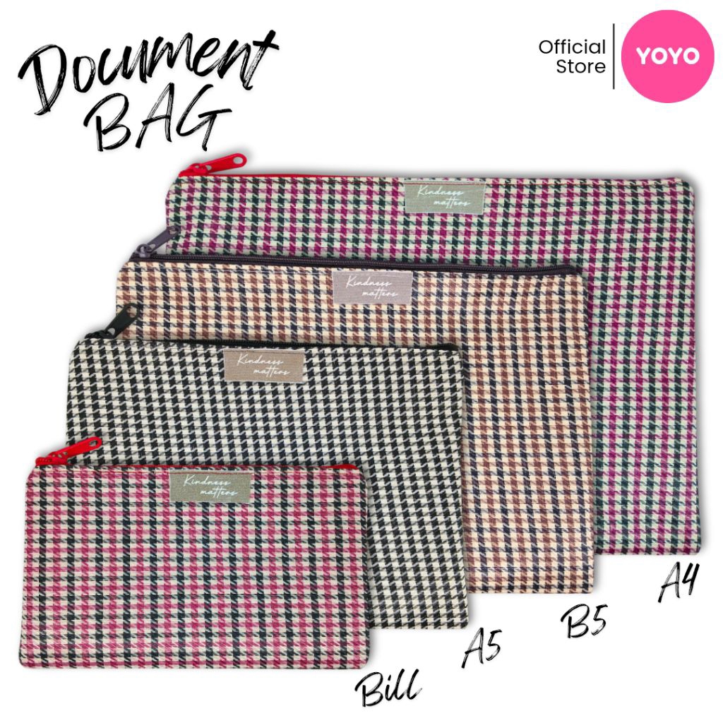 กระเป๋าเอกสารกระเป๋าเอกสาร YOYO Checkered Zipper Bag Pocket File Zipper Bag Zipper Folder