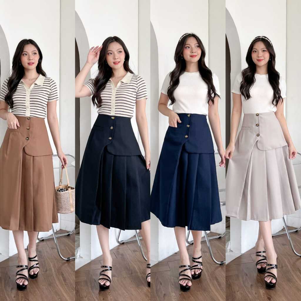 [กระดิ่งผ้าฝ้าย] veynica กระโปรงลําลอง korea premium midi ผู้หญิงแฟชั่น (mb - r 460)