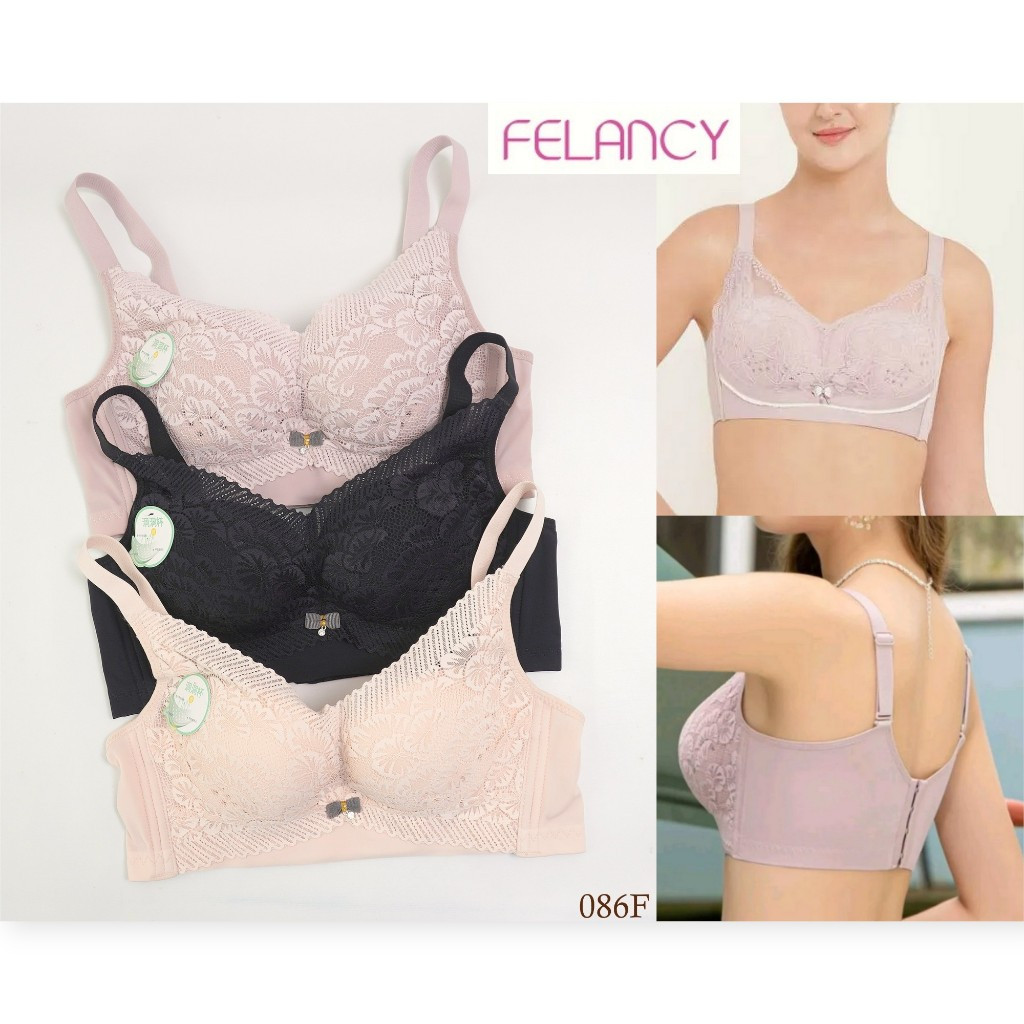 FELANCY Underwire Bra ผู้หญิง 3/4 ถ้วยโฟมบางขนาด 34B Mix Lace Premium Smooth Soft สวมใส่สบาย 086F