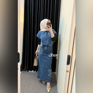 [CIHUY] - One Set Jeans Wanita Setelan Rok + Vest Kantong Over Style Set Chandra Kekinian