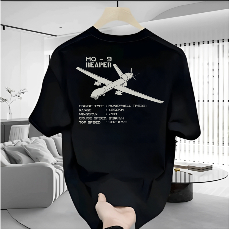 เสื้อยืด UNISEX DISTRO REGULAR, ARMY MQ-9 REAPER DRONE MOTIF, PREMIUM DTF PRINT, ANTI-CLARCK, SOFT M