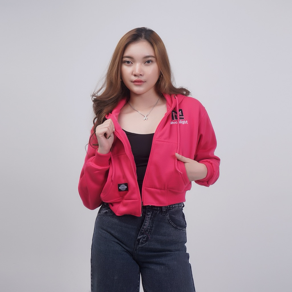 BestPromo Hoodie Zipper Crop Top ผู้หญิงสไตล์เกาหลี Hoodie Zipper Crop วัสดุหนา 280 Gsm/แจ็คเก็ต