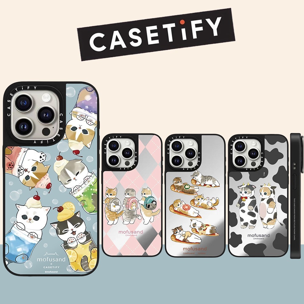 Casetify ขนม Mofusand แก้ว Hard เคสโทรศัพท์สําหรับ iPhone 16 Pro Max 16 Pro 16Plus 15ProMax 14 13 12