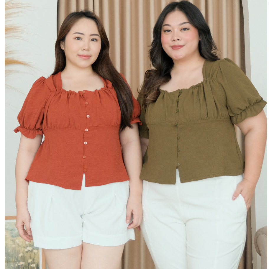 ดีมี020| เสื้อบีลีน่า| เสื้อคอเหลี่ยม Giwon | ท็อปส์ซูเสื้อเบลาส์ยางจัมโบ้สตรีขนาดใหญ่| DailyMode.id