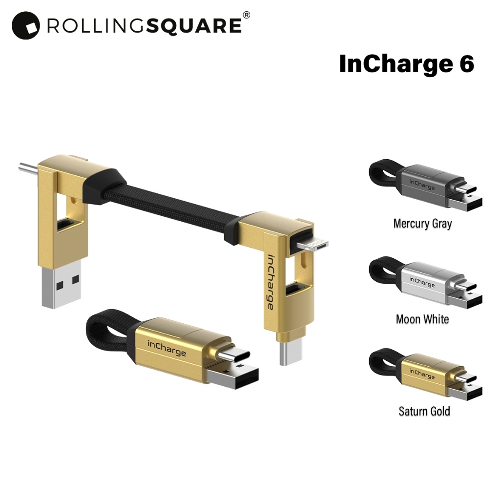 สายชาร์จ 6in1 15W 9V 2A USB AC Lightning Micro Rolling Square inCharge 6 พวงกุญแจ