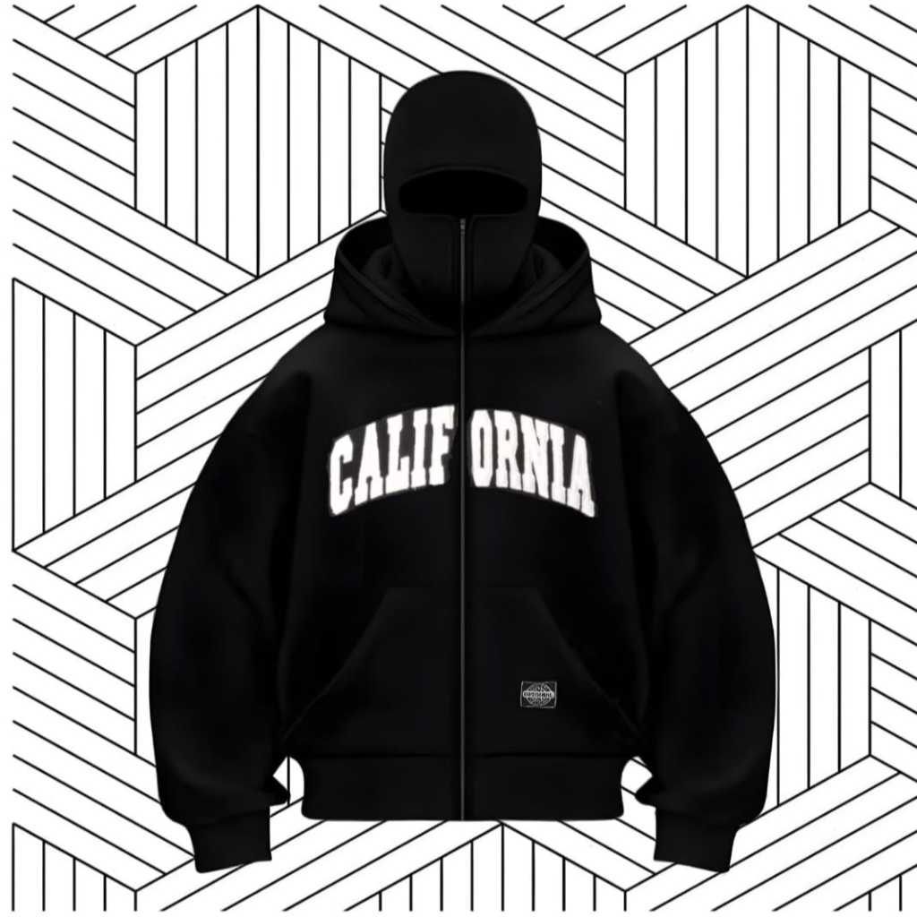 California Ninja Balaclava Zipper Hoodie / เสื้อแจ็คเก็ต Boxy Ninja สีดําล่าสุด 2025