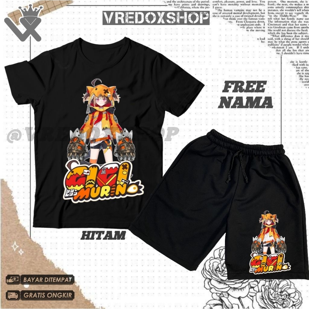 เสื้อยืดเด็กและกางเกงขาสั้นชุด Murin Vtuber HoloEN Motif / Virtual Youtuber Hololive English Gigi Mu