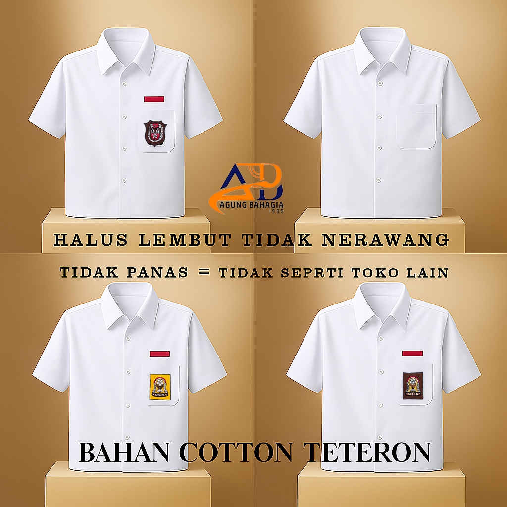 KAMEJA KATUN เสื้อชุดนักเรียนระดับประถมศึกษา กลาง และ ม.ปลาย สําหรับเด็กชายและเด็กหญิง เสื้อเชิ้ตผ้าฝ้ายแขนสั้นสีขาว Teteron