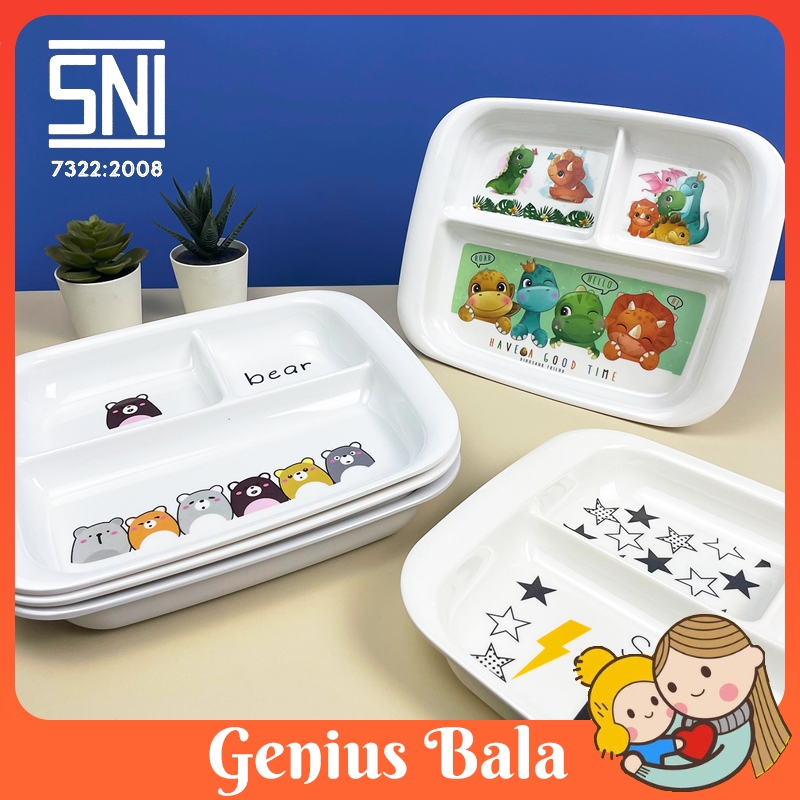 Genius Bala Baby Dinner Plate 3 ช่อง BPA Free Material Cute Motif จานเมลามีน สัตว์ จานอาหารค่ําเด็กว