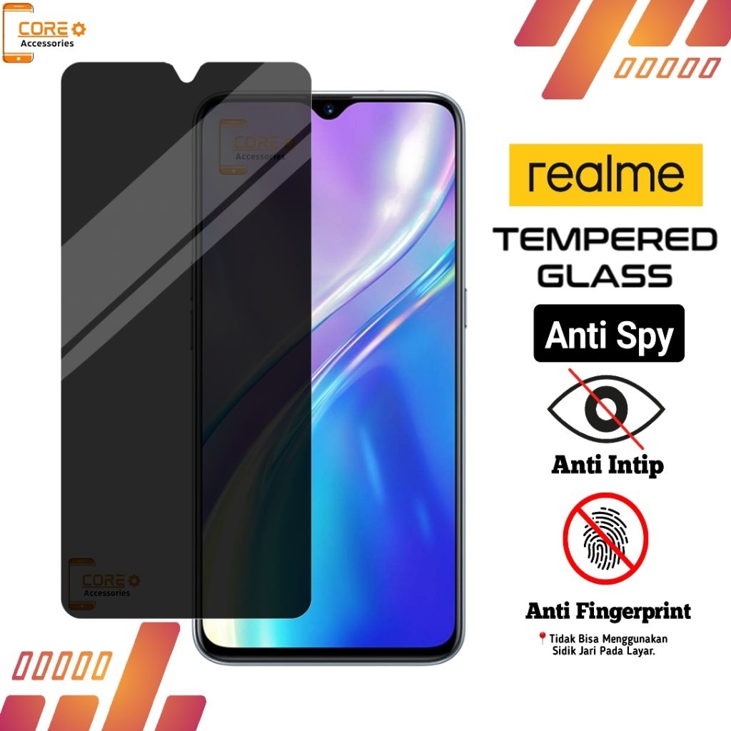 กระจกนิรภัย Anti Spy Realme Q Q2 Q2 Pro Q3 Q3 Pro V3 V5 5G V11 5G V11s 5G V13 5G V15 5G V25
