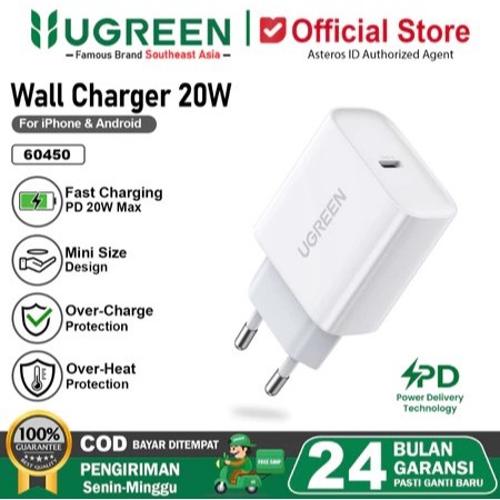 Ugreen 20Watt PD Fast Charging White 60450 Charger Head Adapter ของแท้ 100%