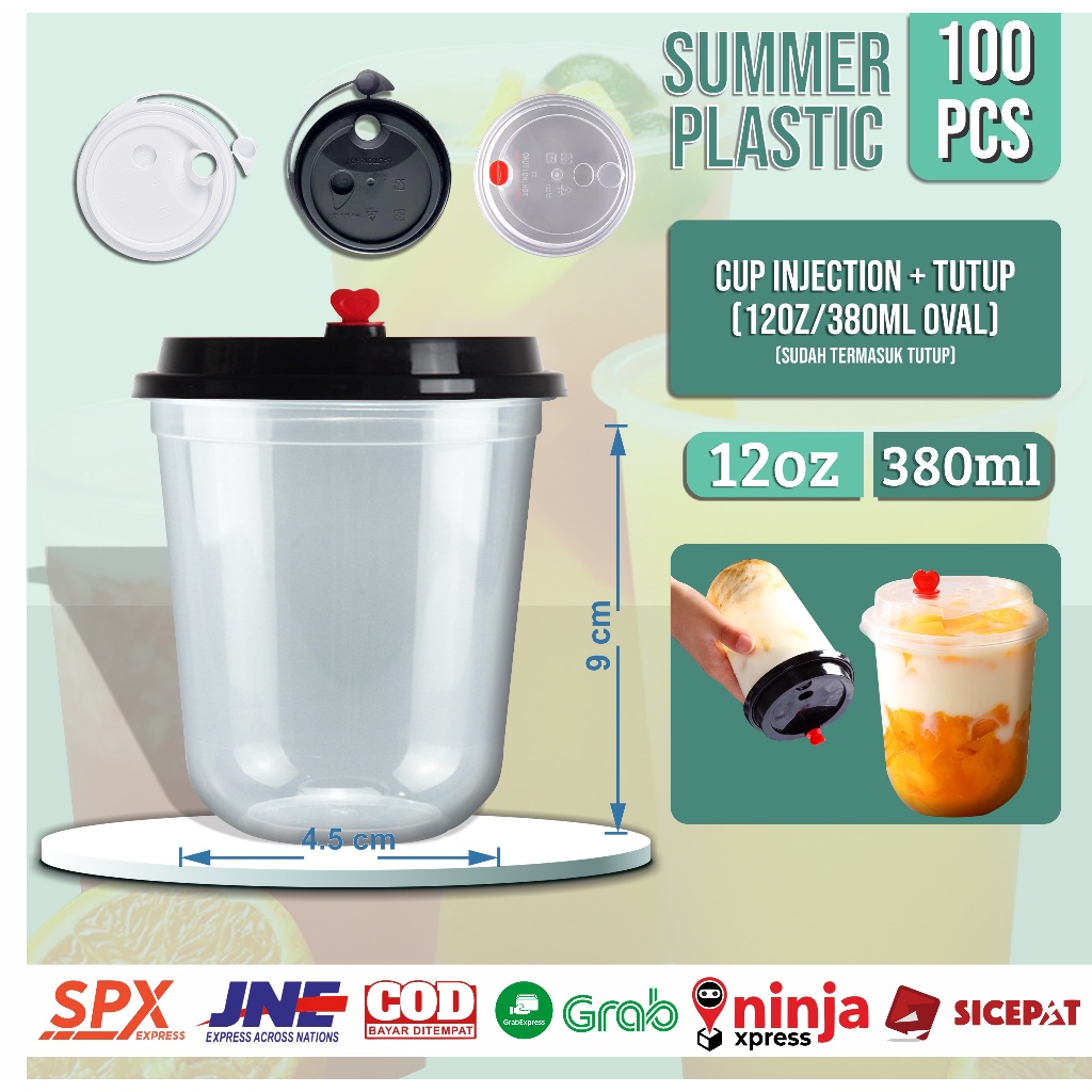(PLASTIC SAMPLE) [100PCS+LID] INJECTION CUP 12oz 380ML THINWALL GLASS / INJECT Glass พร้อม STRONG, S