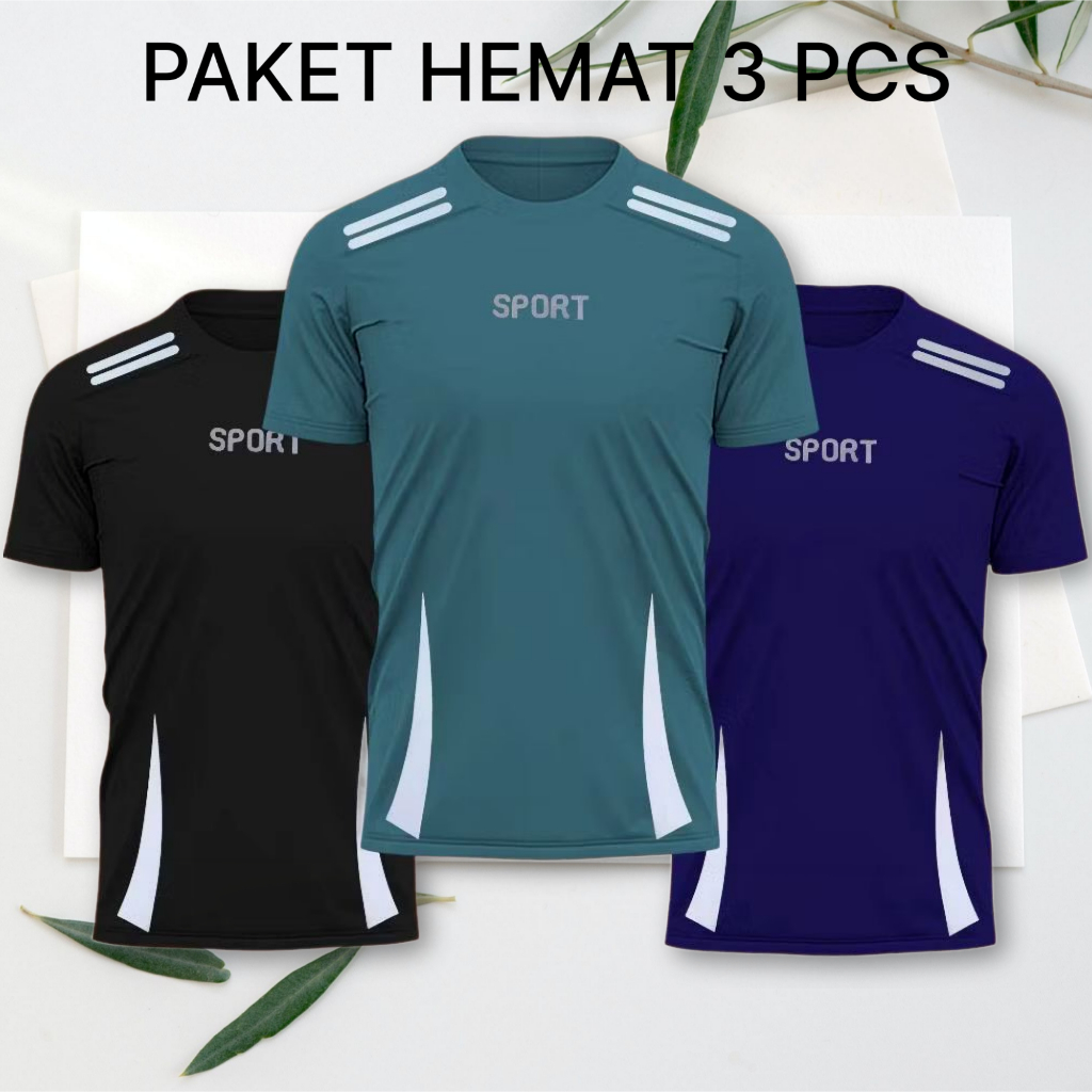 SAVING PACKAGE 3 PCS ADULT ผู้ชายและผู้หญิงกีฬาเสื้อผ้า SLIM FIT GYM เสื้อยืดสั้น-SLEEVED FITNESS T-