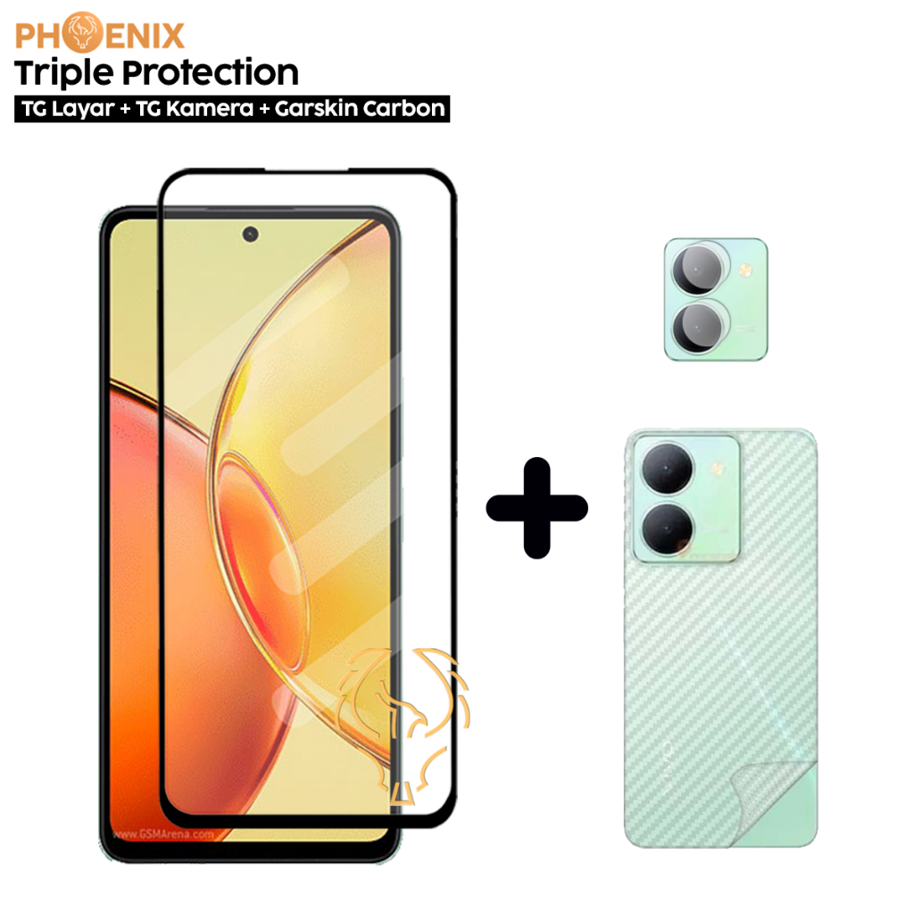 3 IN 1 แพ็คเกจกระจกนิรภัย Vivo Y36 4G/Y36 5G ฟรีเลนส์กล้องและผิวคาร์บอน