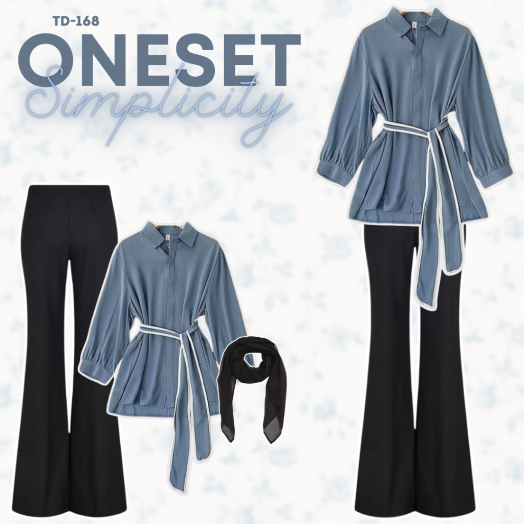 Onniwear - ชุดสูทผู้หญิงสไตล์เกาหลีทันสมัยพร้อม [เสื้อแขนยาว + กางเกง Cutbray + ฮิญาบ] SET TD 168