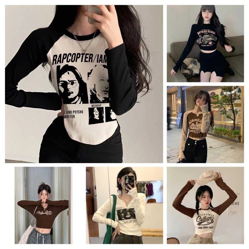 DOLLAR - ZEN SAVING PACKAGE OF WOMENS LONG-SLEEVED CROP TOP CONTENTTS 3 6 10 ชิ้น