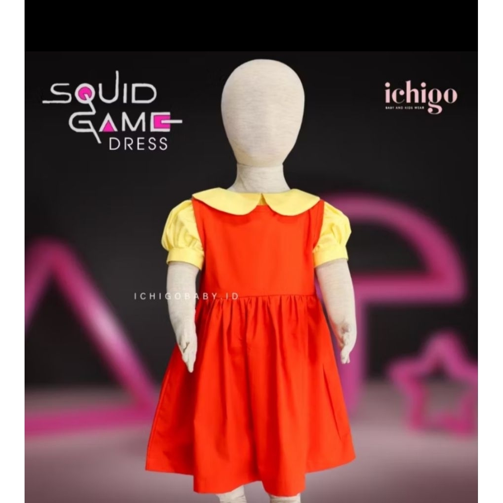PR3L0V3D SQUID GAME DOLL PLAY DRESS / ชุดสีส้ม + สีเหลือง CROP TOP ICHIGO ยี่ห้อ / SQUIDGAME COSTUME