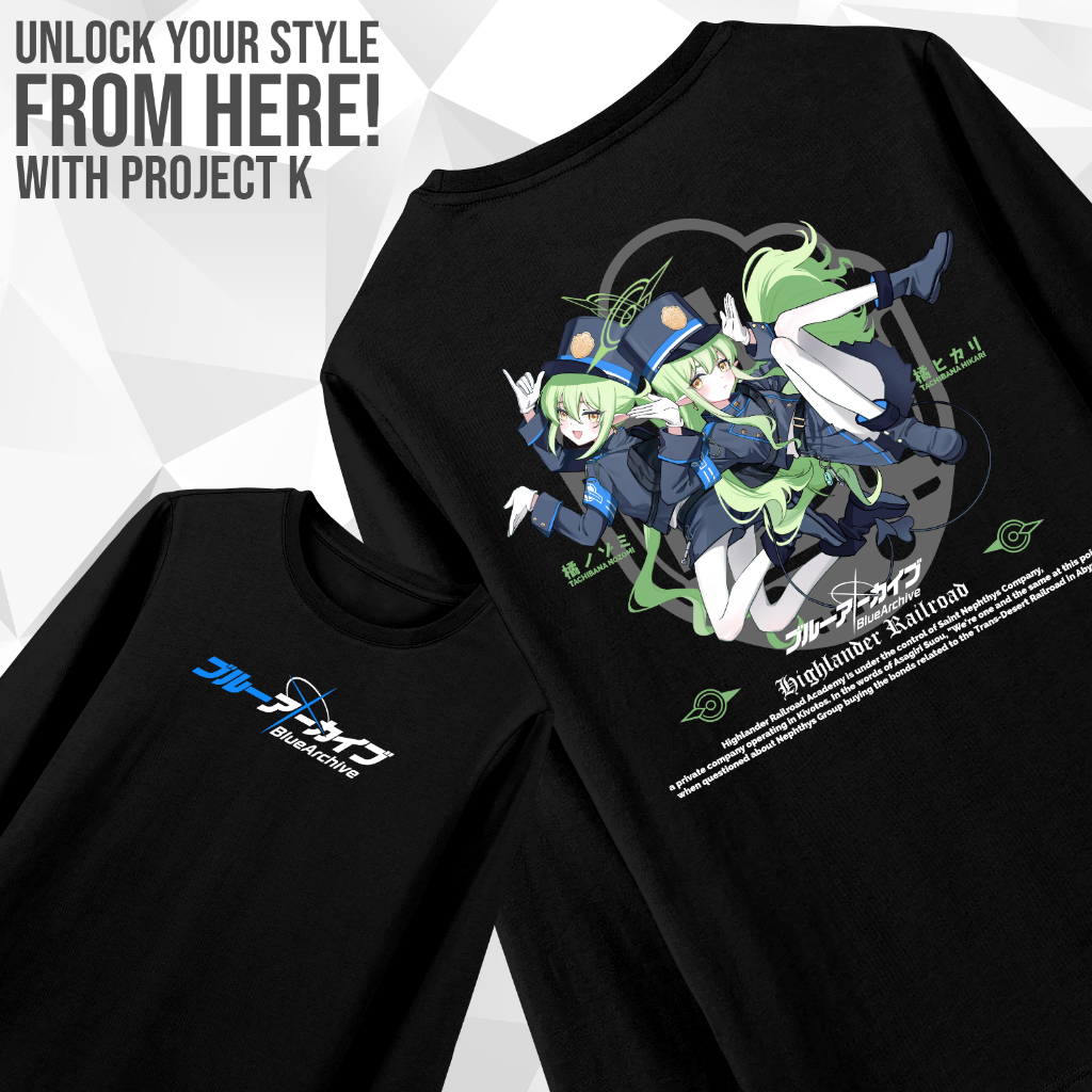 เสื้อยืด DISTRO LONG SLEEVE TACHIBANA HIKARI NOZOMI BLUE ARCHIVE BY PROJECT K