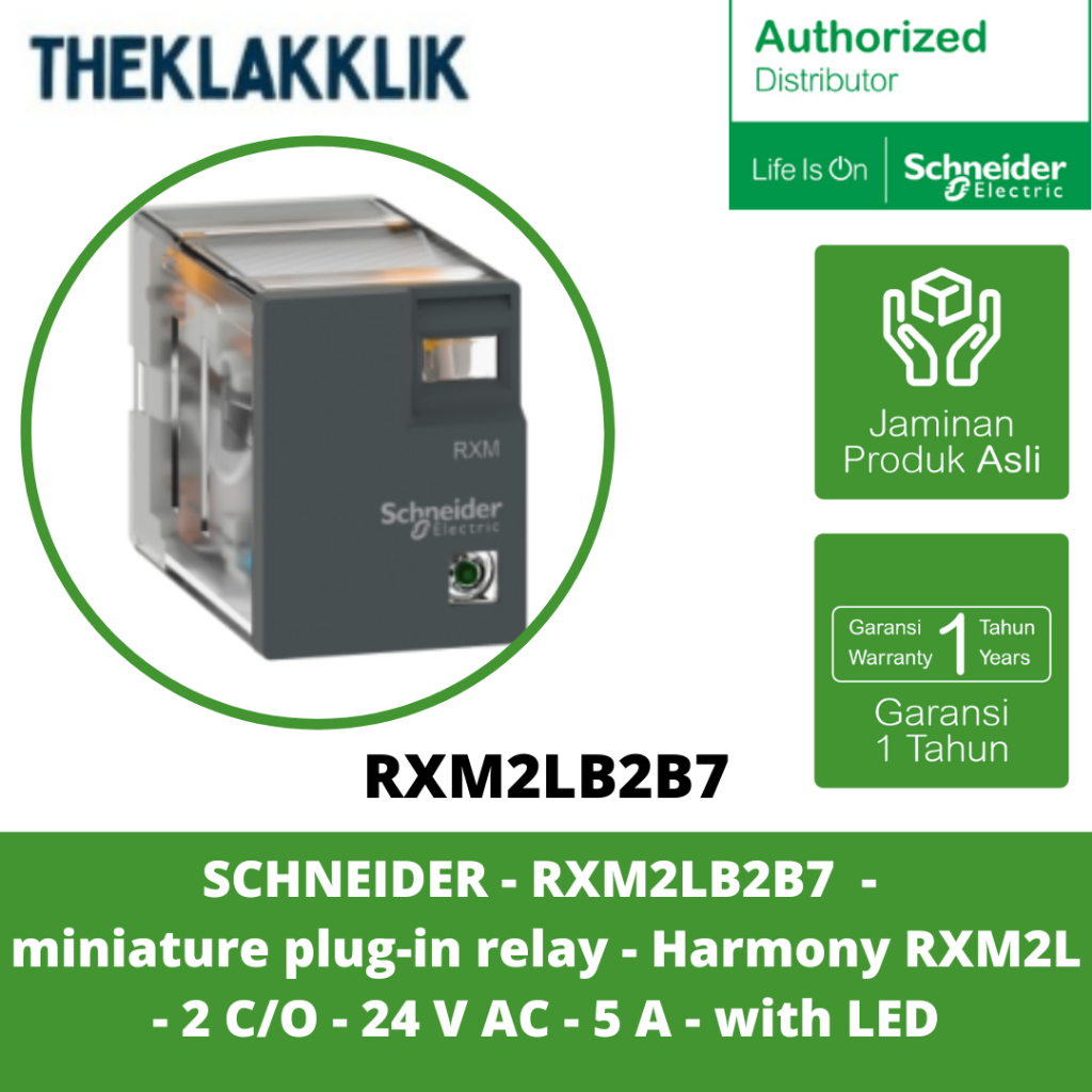 SCHNEIDER - RXM2LB2B7 - รีเลย์ปลั๊กอินจิ๋ว - Harmony RXM2L - 2 C/O - 24 V AC - 5 A - พร้อม LED