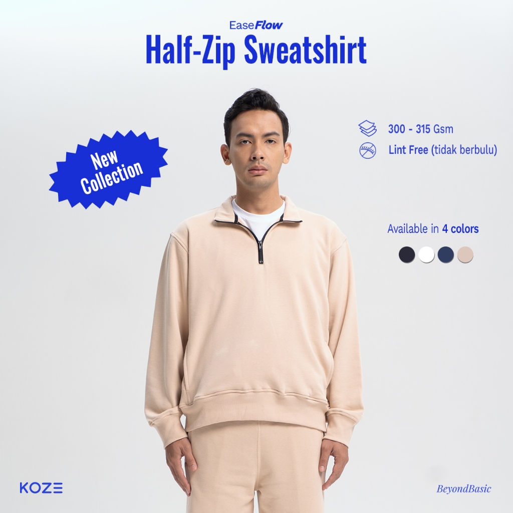 KOZE EaseFlow Half Zipper Sweater Creamy Beige - Half Zip Creamy Beige Sweater