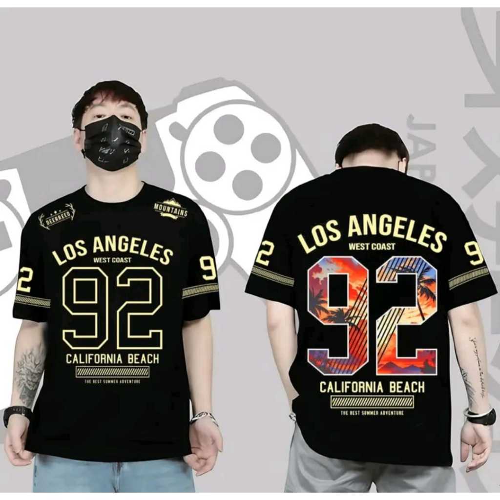 BAJU KAOS DISTRO LOS ANGELES WEST COAST CALIFORNIA BEACH 92/เสื้อยืดผ้าฝ้าย COMBED 30S/ล่าสุดแขนสั้น