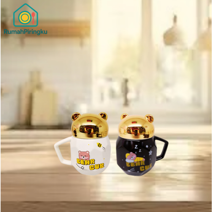 MY PLATE HOUSE แก้วเซรามิค / แก้วเครื่องดื่ม HONEY BEAR MOTIF พร้อมแก้วโรสโกลด์