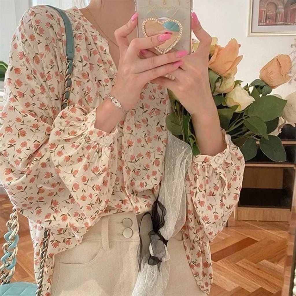 Yejin Flower เสื้อเกาหลี Vintage Oversize Womens PREMIUM