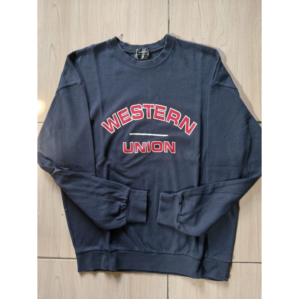 Take Trend Brand Casual Crewneck Western Union Screen Printing Navy Blue Cotton Fleece Material Size