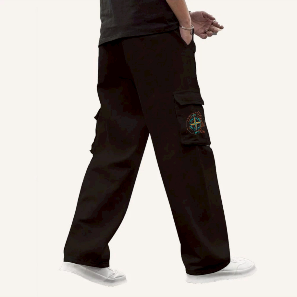 กางเกงคาร์โก้ผู้ชาย Distro กางเกงขายาว Cargo Fleece Stone Island