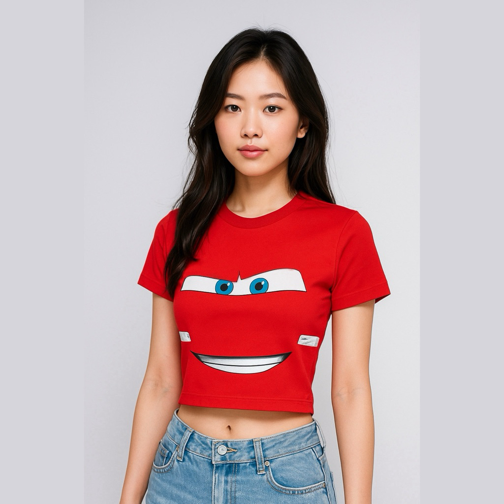 KATUN Crop Tee McQueen Crop Mc Queen Cars Lightning McQueen เสื้อยืด Lightning McQueen เสื้อผู้หญิงหวีธรรมดายาวเสื้อยืดผ้าฝ้ายสั้นหญิงผู้ใหญ่การพิมพ์สกรีนรถยนต์