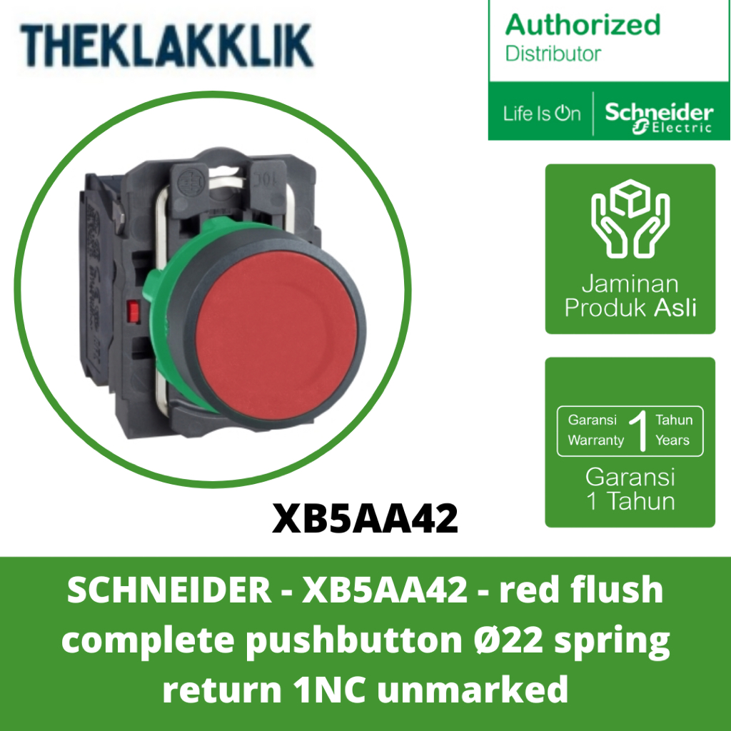 SCHNEIDER - XB5AA42 - ปุ่มกดสีแดงครบชุด Ø22 คืนสปริง 1NC unmarked