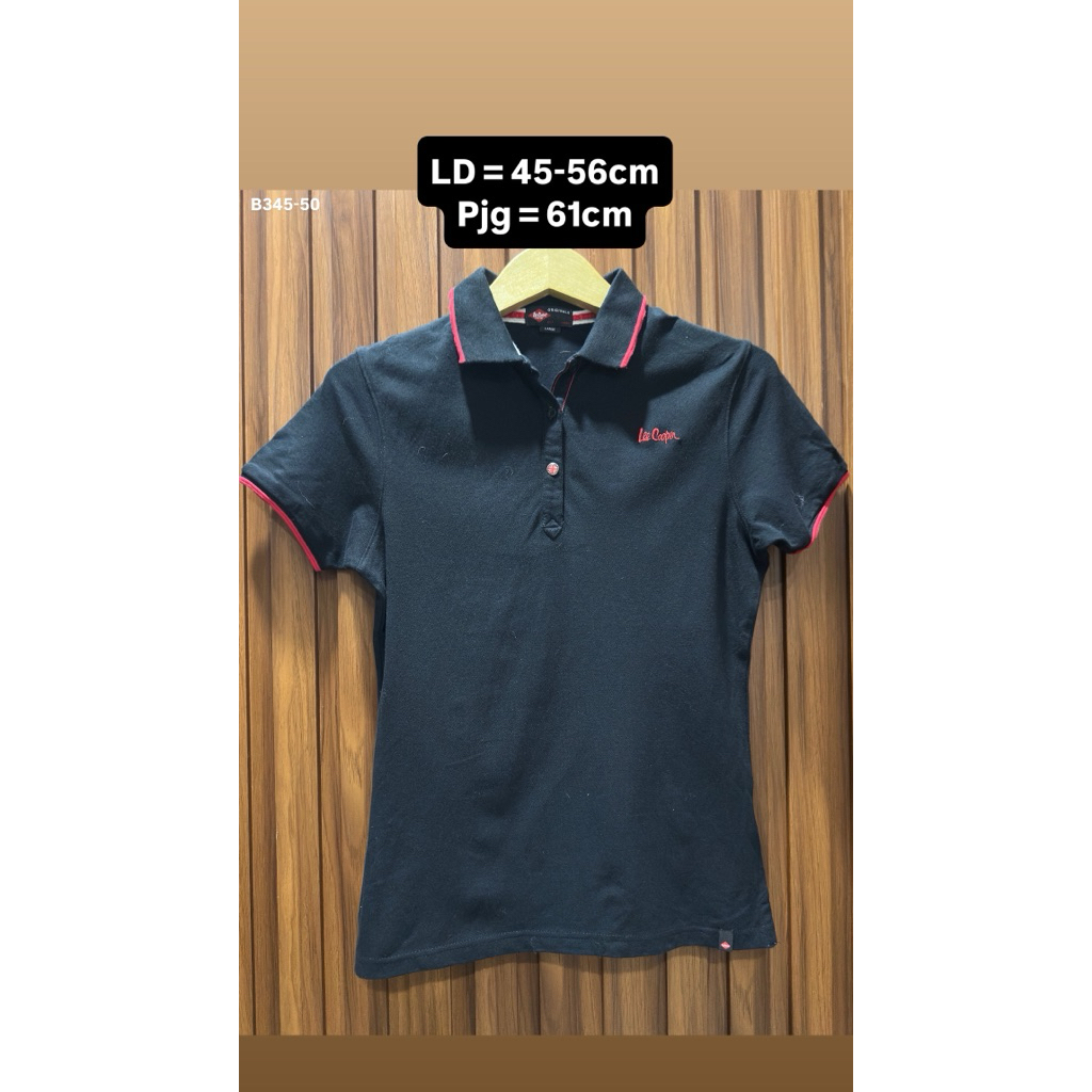 KATUN LEE COOPER เสื้อยืดคอปกผู้หญิง Preloved - เสื้อยืดโปโลผ้าฝ้ายสีดําปักโลโก้ [B345-50]